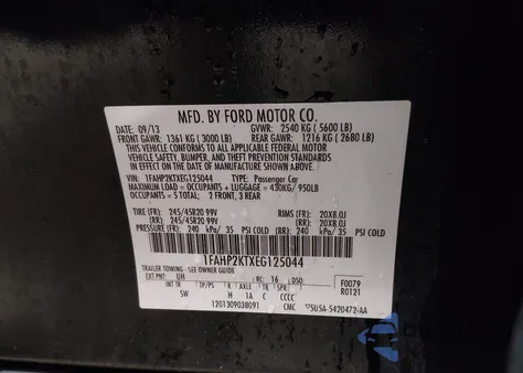 2014 Ford Taurus Sho z USA, uszkodzony, nr VIN 1FAHP2KTXEG125044